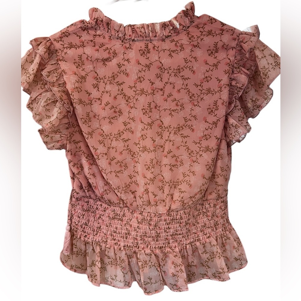 NWT Indulge Blush Floral Ruffle Blouse - Picture 4 of 4